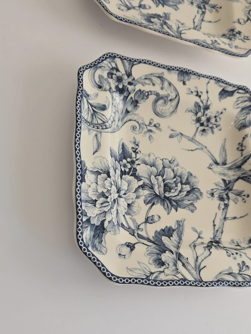 NWOT 222 Fifth Set Of 2 Adelaide Blue Fine China Salad Plates Square Porcelain